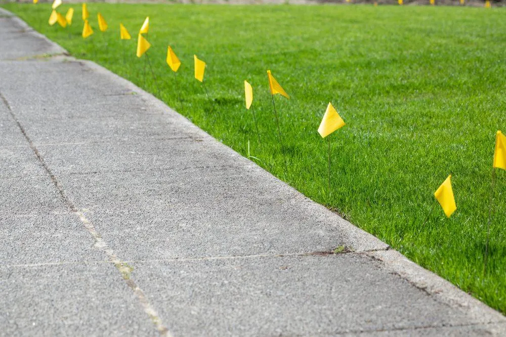 Row of yellow flags marking an underground gas line. - KrisTech (Photo: Shutterstock)