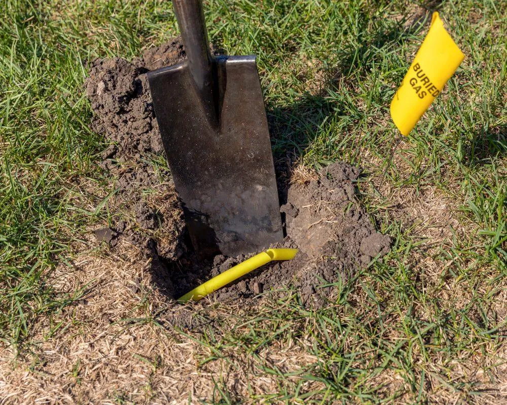 Damaged Plastic Natural Gas Line Caused by Digging a Hole in Soil - KrisTech Wire