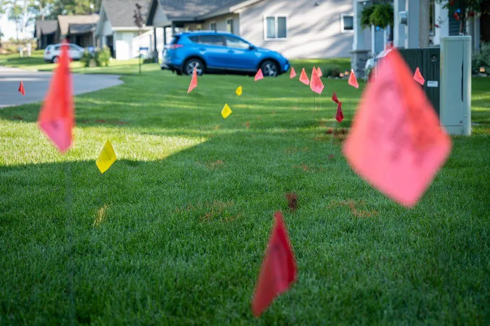 Underground Utility Warning Flags in a Residential Neighborhood - KrisTech