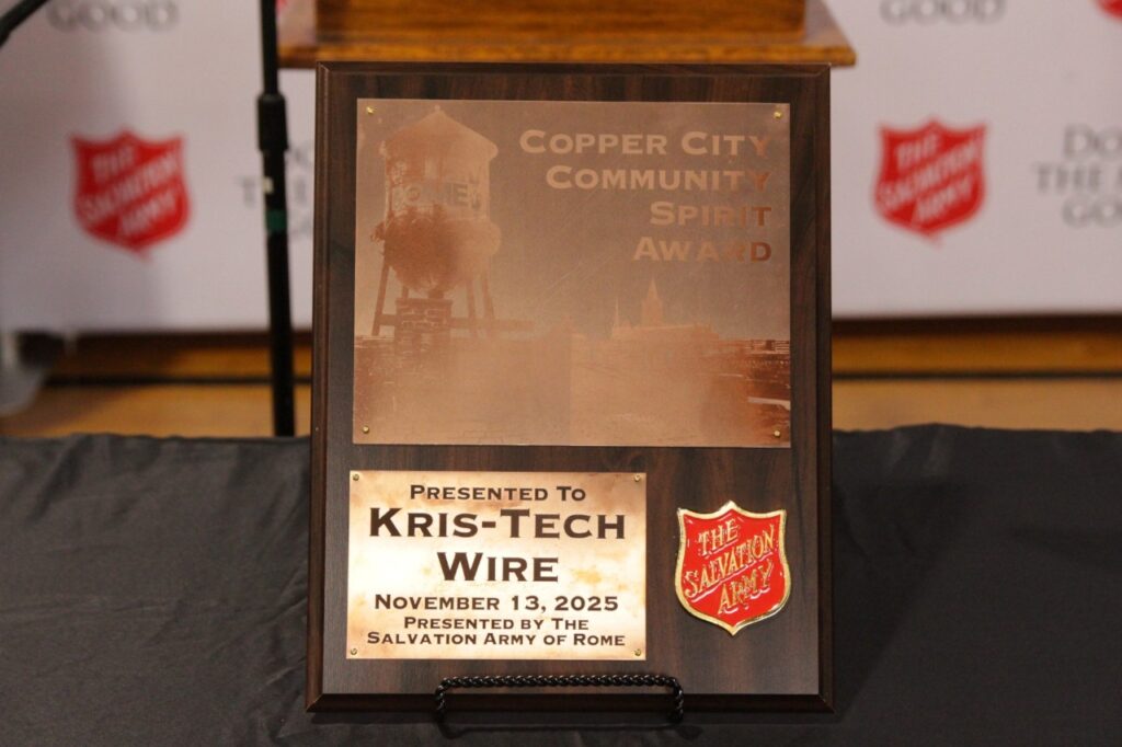 Kris-Tech Wire received the Salvation Army's Copper City Community Spirit Award.